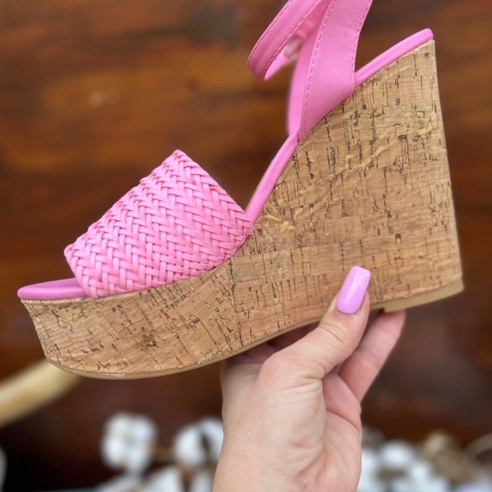 Pop That‎ Cork Electric Pink Strappy Wedge by Bamboo NWT Mulitple Available - Picture 4 of 4
